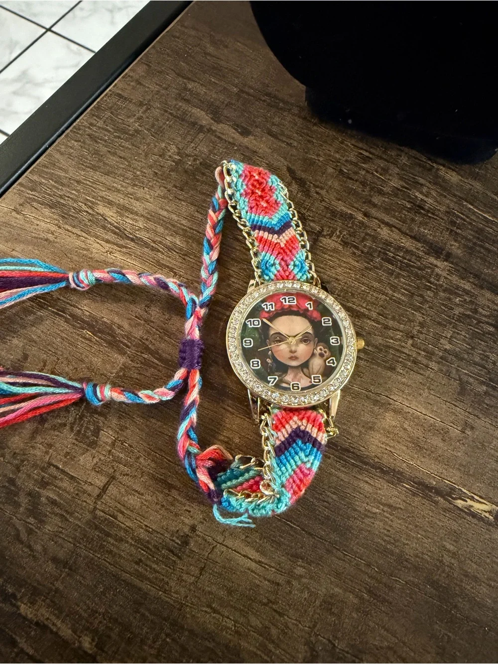 Boho Friendship Watch with Multicolor Braided Strap and Gold-Tone Case